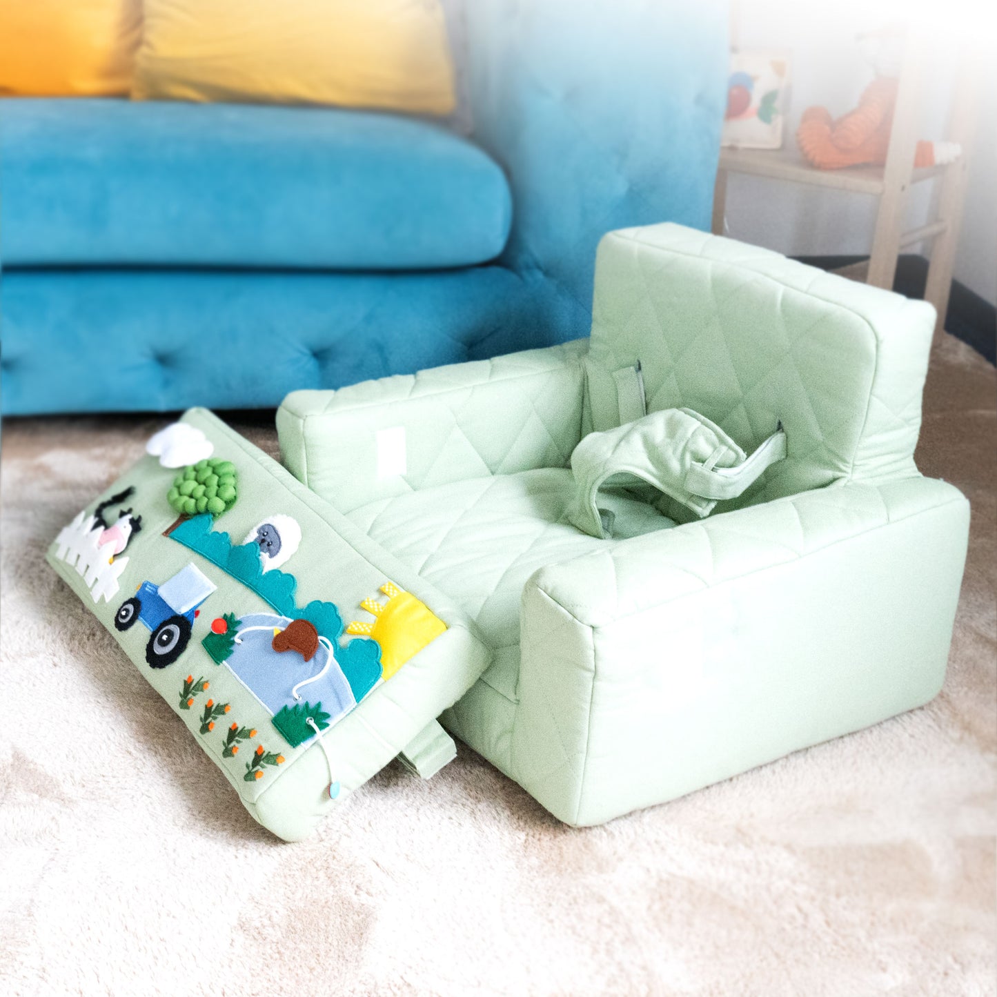 Activity armchair Ecki green with farm cushion