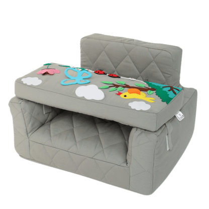 Fauteuil d'activité Ecki gris avec coussin papillon et abeille