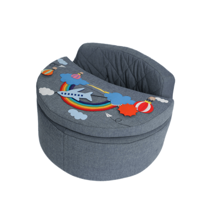 Fauteuil d'activité Rondo bleu avec coussin arc-en-ciel