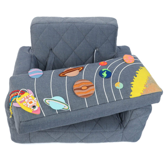 Fauteuil d'activité Ecki bleu avec coussin système solaire